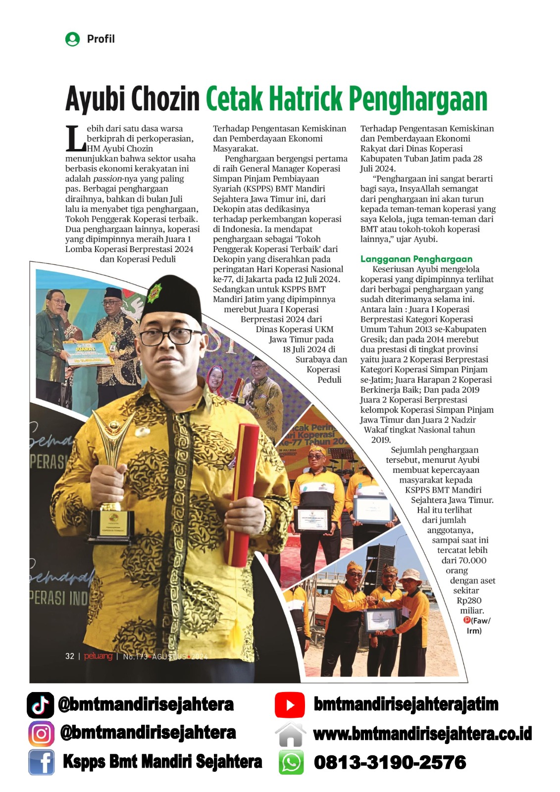 General Manager KSPPS BMT Mandiri Sejahtera Jawa Timur cetak Hatrick Penghargaan