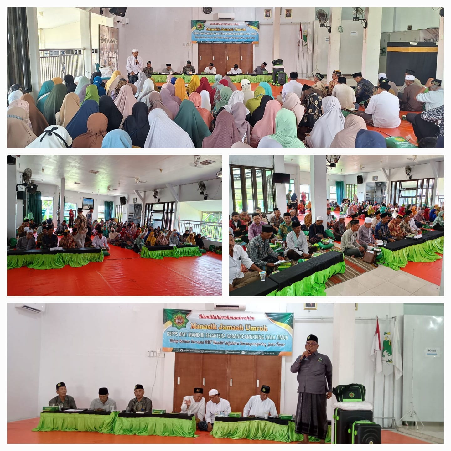 Kegiatan Manasik 259 Calon Jamaah Umroh KSPPS BMT Mandiri Sejahtera Karangcangkring Jawa Timur Paket 12 Hari Insyaallah pemberangkatan tanggal 28 Pebruari 2024 di Aula Kantor Pusat KSPPS BMT Mandiri Sejahtera Karangcangkring Jawa Timur