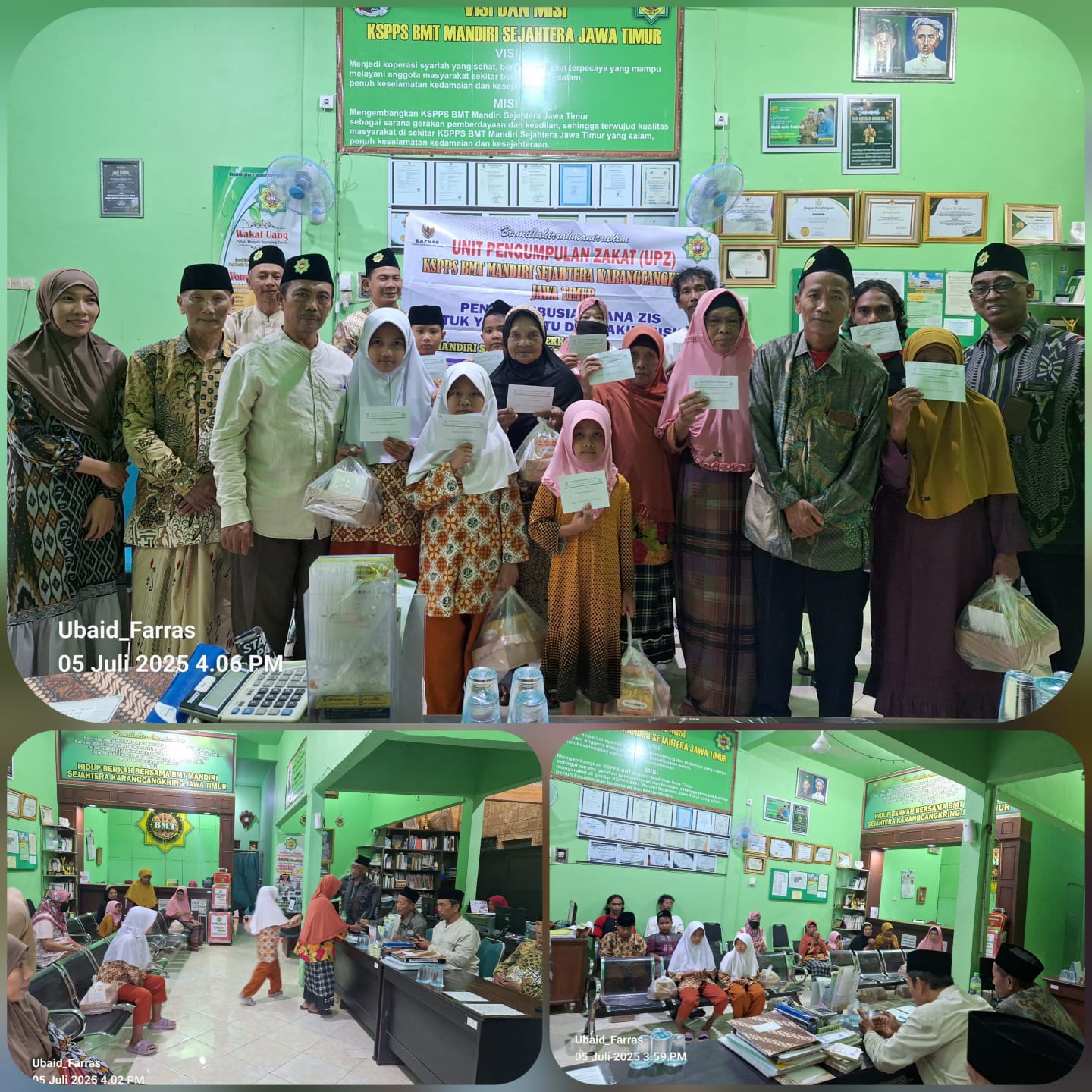 Kegiatan Santunan Bulanan Kantor Pusat KSPPS BMT Mandiri Sejahtera Jawa Timur Semoga Manfaat Barokah dan mendapatkan ridho serta kasih sayang Allah SWT Aamiin aamiin aamiin ya Rabbal'alamiin. Sabtu, 05 Juli 2025