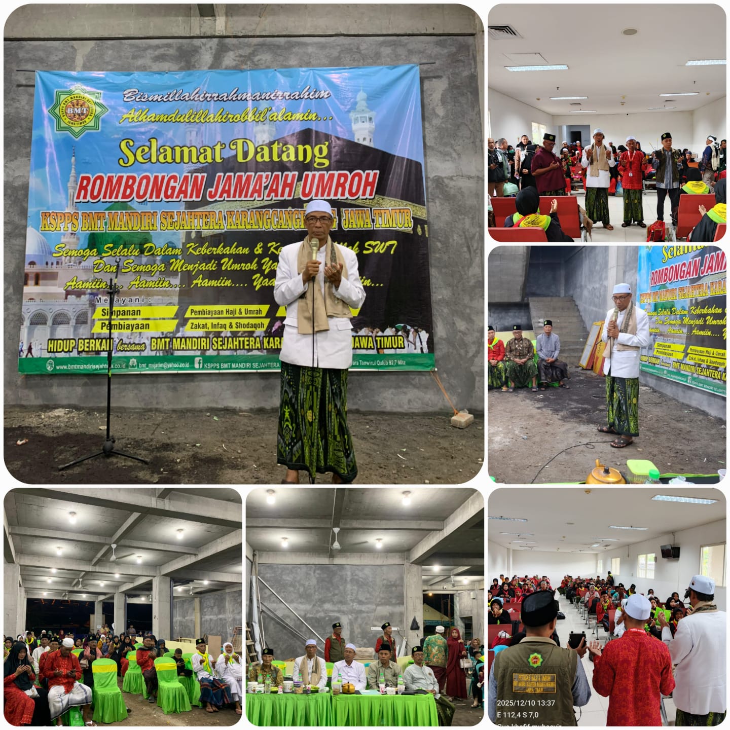 Prosesi Kepulangan 116 Jamaah Umroh KSPPS BMT Mandiri Sejahtera Jawa Timur Paket 12 Hari (29 Nopember - 10 Desember 2025) di Bandara Juanda Surabaya dan Halaman Kantor Pusat KSPPS BMT Mandiri Sejahtera Jawa Timur. Rabu, 10 Desember 2025