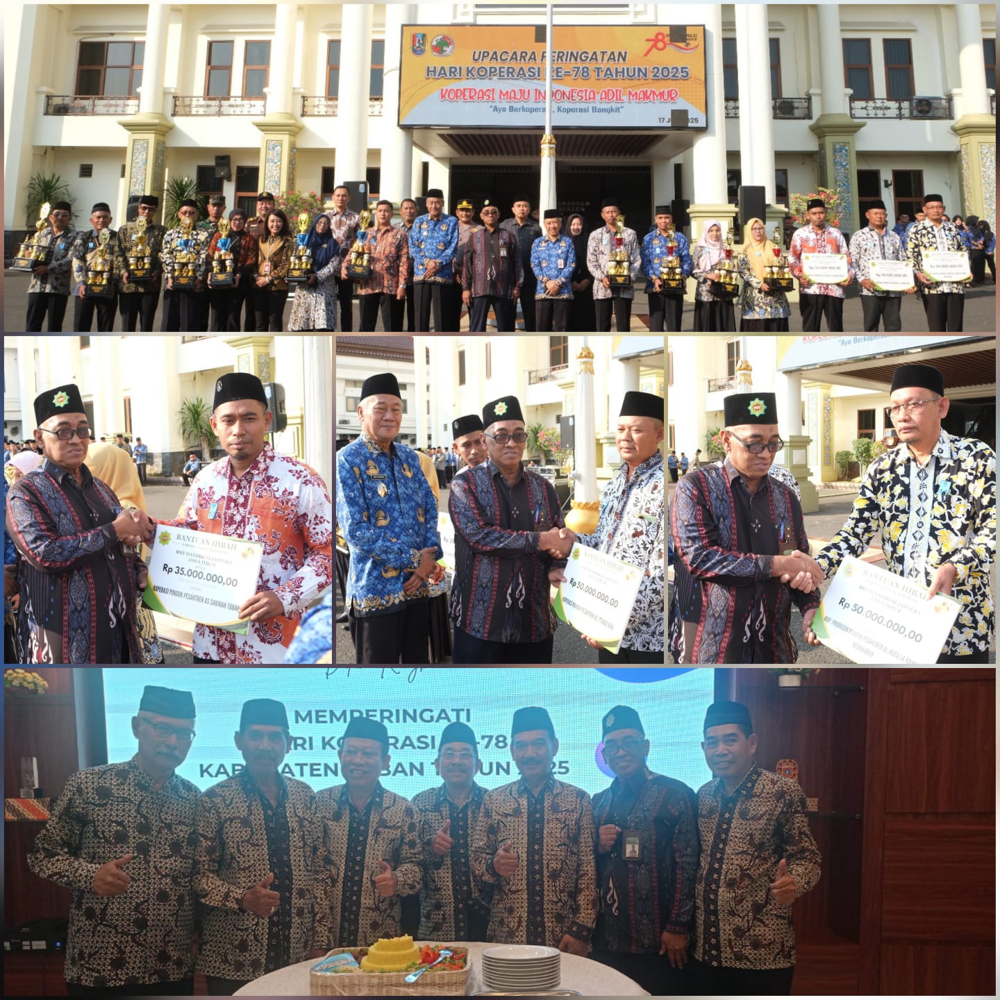 General Manager KSPPS BMT Mandiri Sejahtera Jawa Timur (Bp.H.M.Ayubi Chozin) bersama Wakil Bupati Tuban  Menyerahan Bantuan dari Dana Hasil Pengelolaan Wakaf KSPPS BMT Mandiri Sejahtera Jawa Timur untuk Pengembangan Perekonomian Pondok Pesantren Wilayah K
