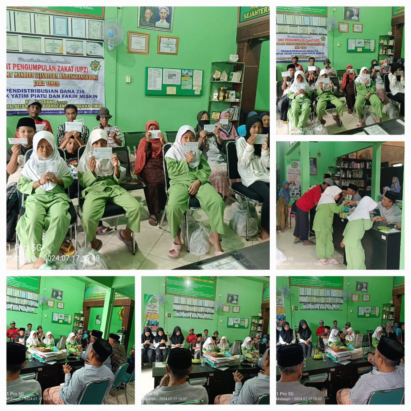 kegiatan santunan bulanan untuk anak yatim, piatu dan fakir miskir di Kantor Pusat KSPPS BMT Mandiri Sejahtera Karangcangkring Jawa Timur