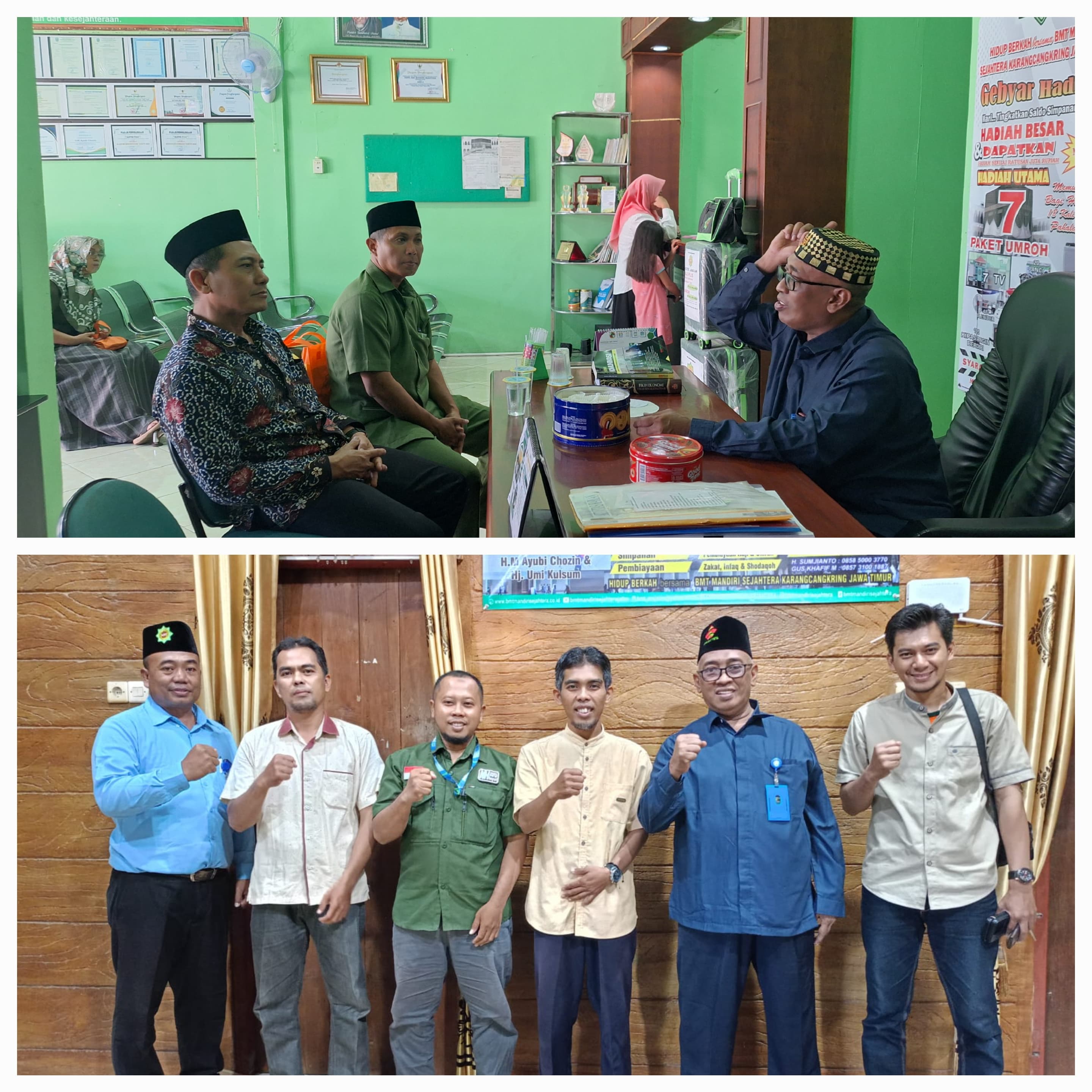 General Manager KSPPS BMT Mandiri Sejahtera Jawa Timur (Bp.H.M.Ayubi Chozin) menerima tamu silaturahmi kedatangan haji dari Nurul Hayat Gresik dan KSPPS Sri Sejahtera Surabaya di Ruang Tamu KSPPS BMT Mandiri Sejahtera Jawa Timur