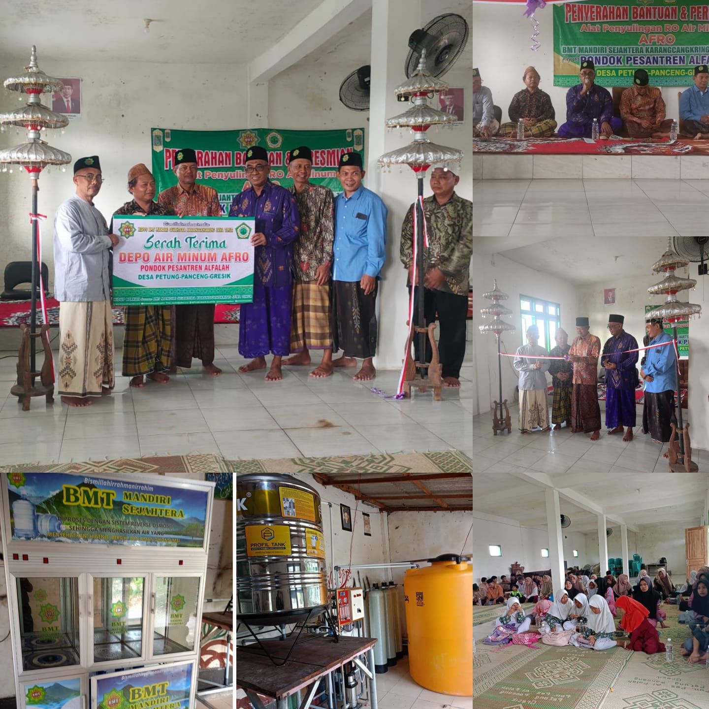 Pengurus, Pengawas dan General Manager KSPPS BMT Mandiri Sejahtera Jawa Timur (Bp.H.M.Ayubi Chozin) menyerahkan bantuan Depo Air Minum untuk Ponpes Al Falah Petung Panceng Gresik dari Dana Hasil Pengelolaan Wakaf Uang KSPPS BMT Mandiri Sejahtera Jawa Timu