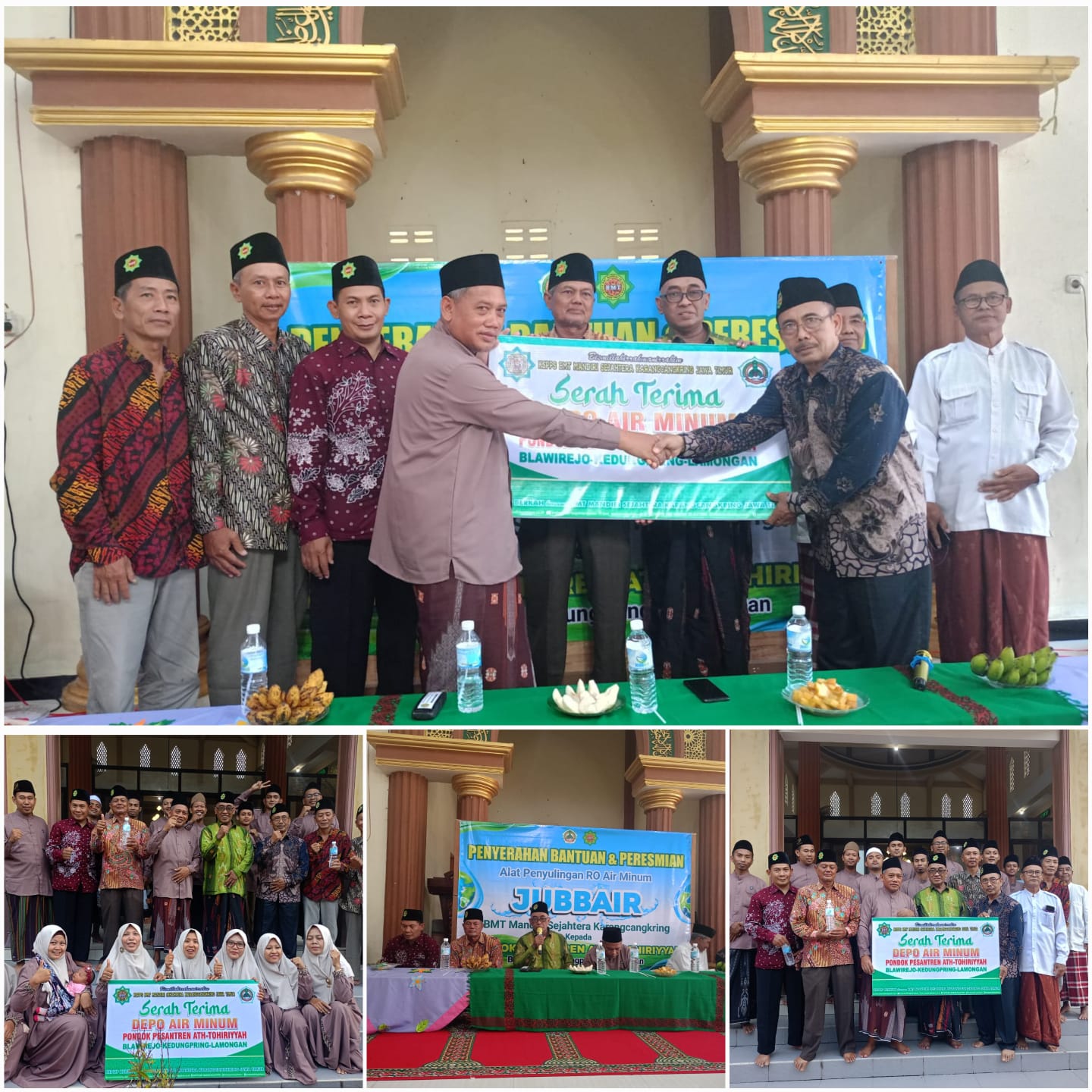 Pengurus, Pengawas, Dewan Pengawas Syariah dan General Manager KSPPS BMT Mandiri Sejahtera Jawa Timur (Bp.H.M.Ayubi Chozin) menyerahkan bantuan Depo Air Minum untuk Ponpes At-Thohiriyyah Blawirejo Kedungpring Lamongan dari Dana Hasil Pengelolaan Wakaf Uan
