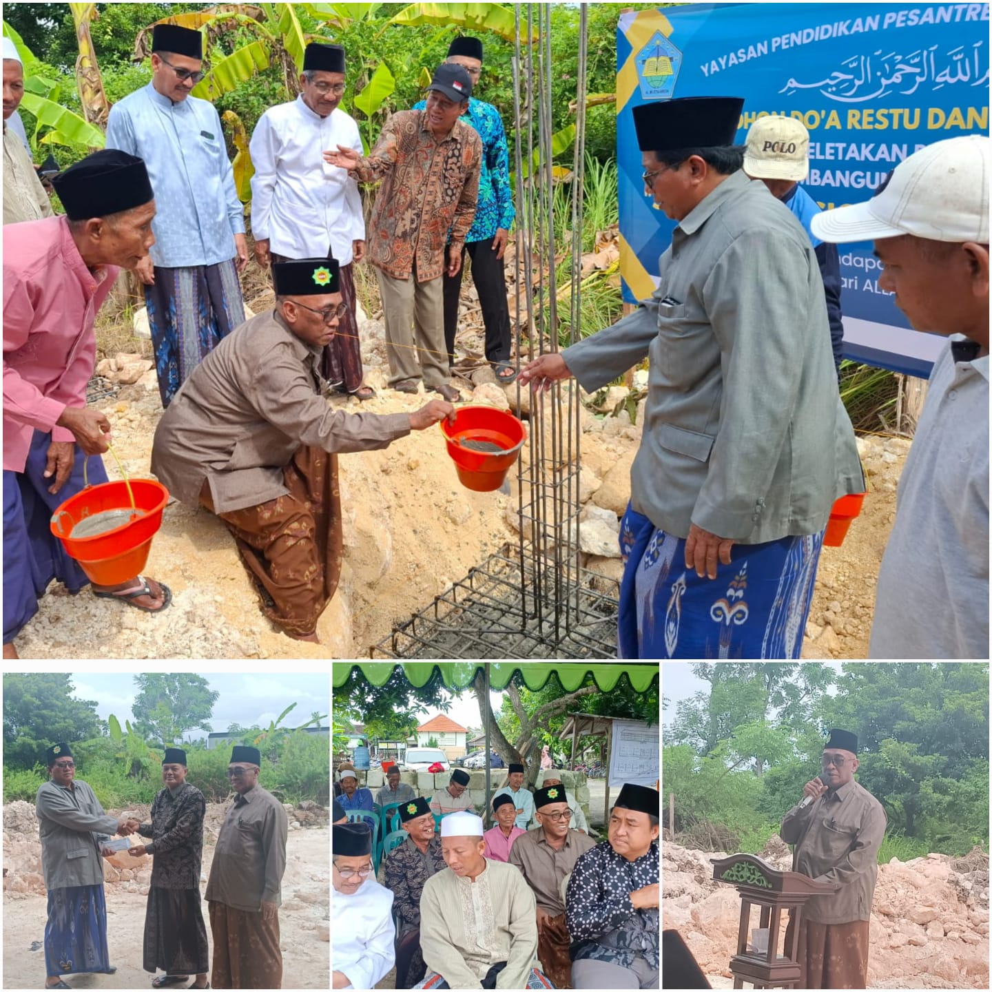 Koordinator Pengawas KSPPS BMT Mandiri Sejahtera Jawa Timur (Bp.H.Sudirman,SH.,MH) beserta General Manager (Bp.H.M.Ayubi Chozin) saat menghadiri Peletakan Batu Pertama dan Penyerahan Dana Bantuan  dari hasil Pengelolaan Wakaf Uang KSPPS BMT Mandiri Sejaht