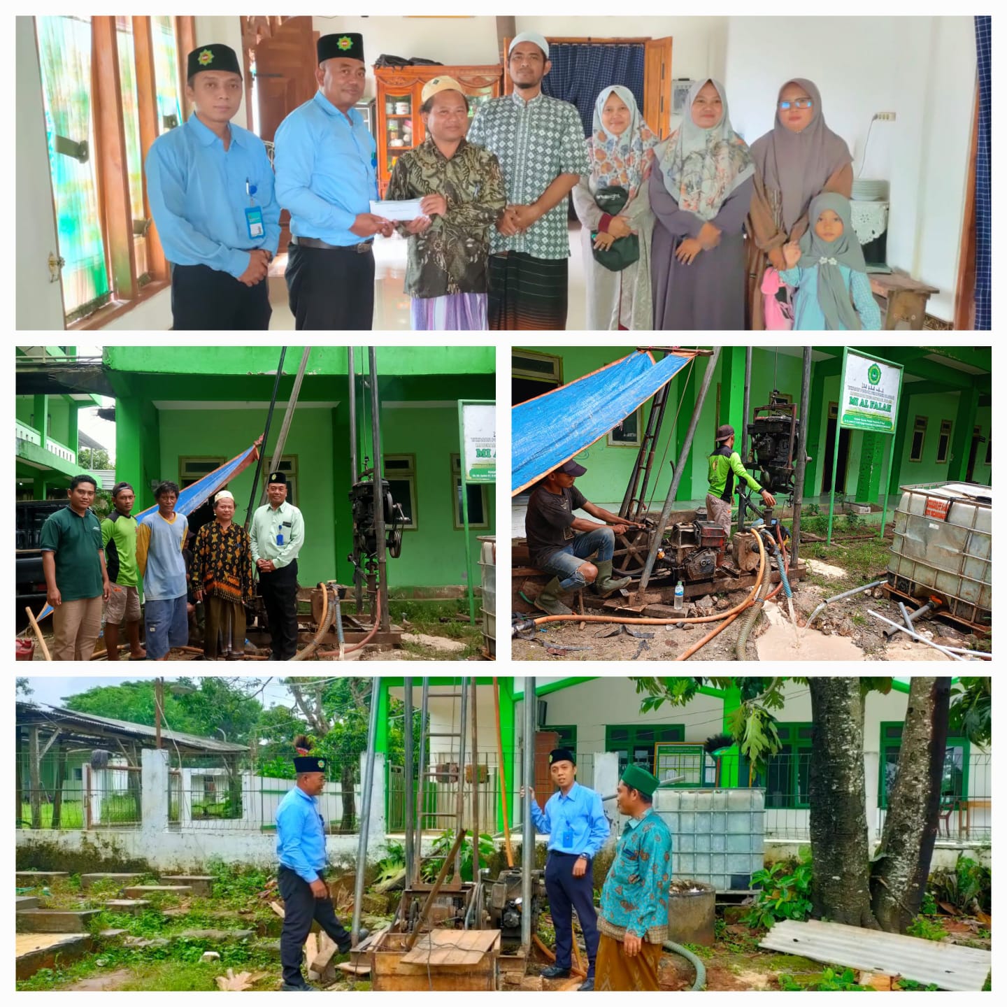 Penyerahan bantuan dari dana hasil pengelolaan Wakaf KSPPS BMT Mandiri Sejahtera Jawa Timur untuk pembuatan sumur bor di Ponpes Al Falah Petung Panceng Gresik