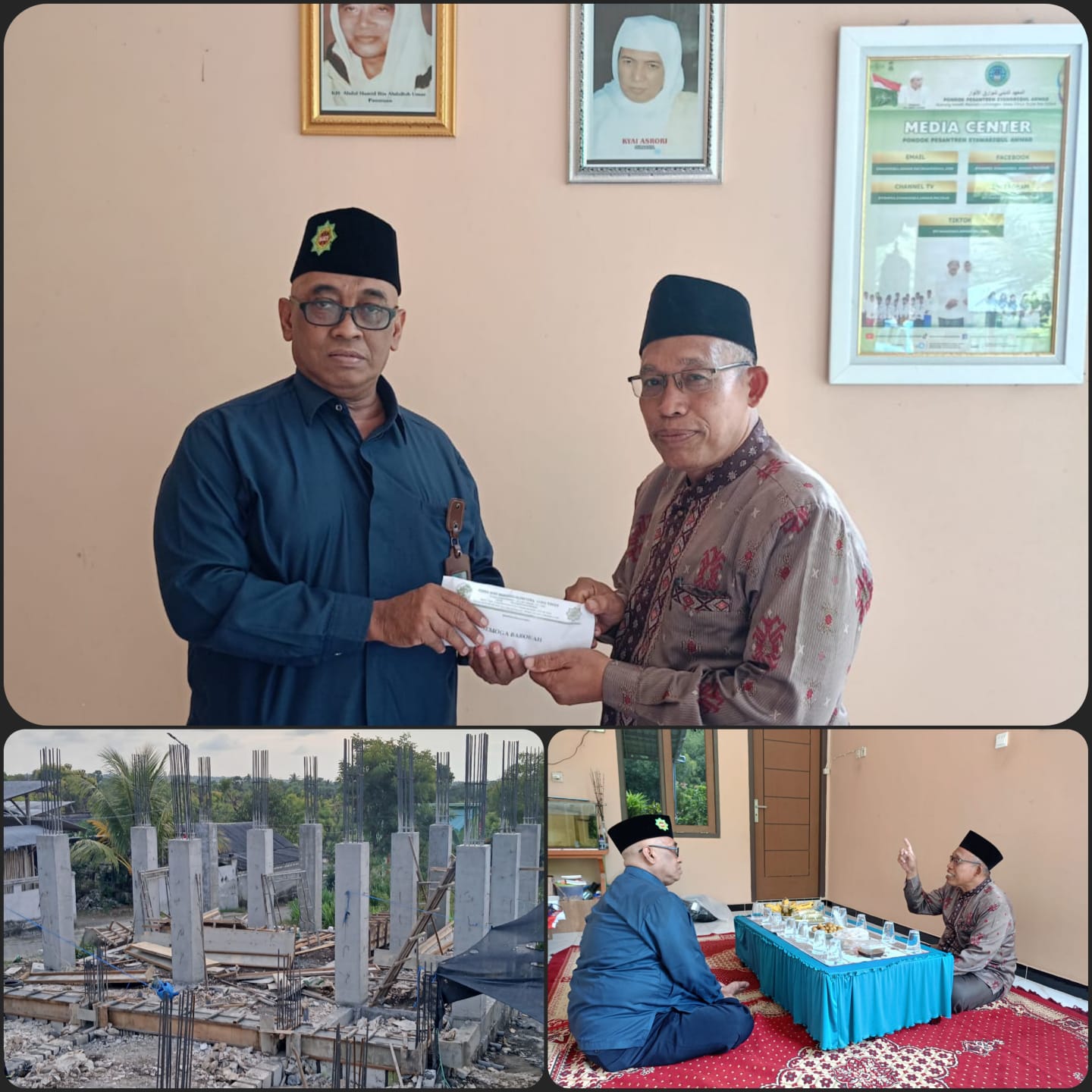  General Manager KSPPS BMT Mandiri Sejahtera Jawa Timur ( Bpk. H.M. Ayubi Chozin ) menyerahkan Bantuan dari Dana Hasil Pengelolaan Wakaf Uang KSPPS BMT Mandiri Sejahtera Jawa Timur untuk Pembangunan Asrama Putra Ponpes Syawariqul Anwar Gunung Kendil Pacir