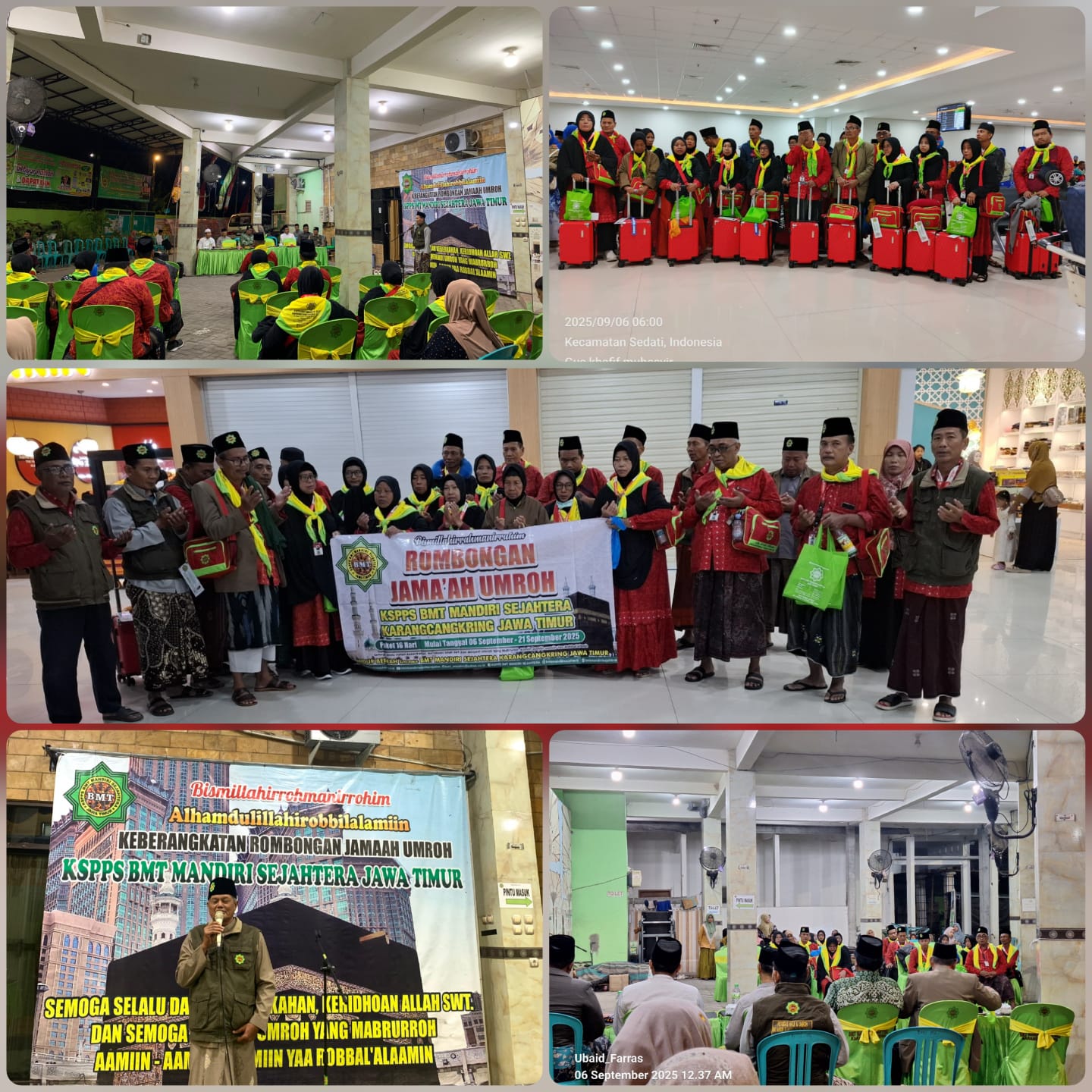 Prosesi Pemberangkatan 22 Jamaah Umroh KSPPS BMT Mandiri Sejahtera Jawa Timur Paket 16 Hari (06 - 21 September 2025) di Halaman Kantor Pusat KSPPS BMT Mandiri Sejahtera Jawa Timur dan Bandara Juanda Surabaya.